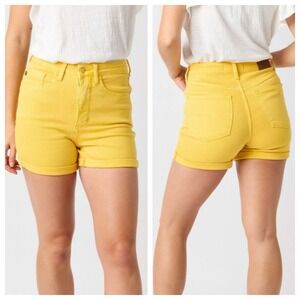 NWT Judy Blue Cuffed Shorts Women's Small High Waist Tummy Control Dyed Yellow